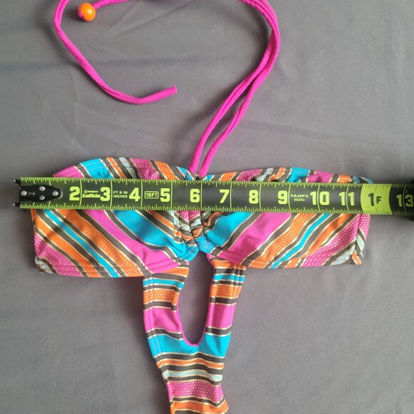 Op Swimsuit Womens 5 Pink Striped Bikini Onepiece Y2K Cutout Halter Beach Travel - Picture 5 of 9